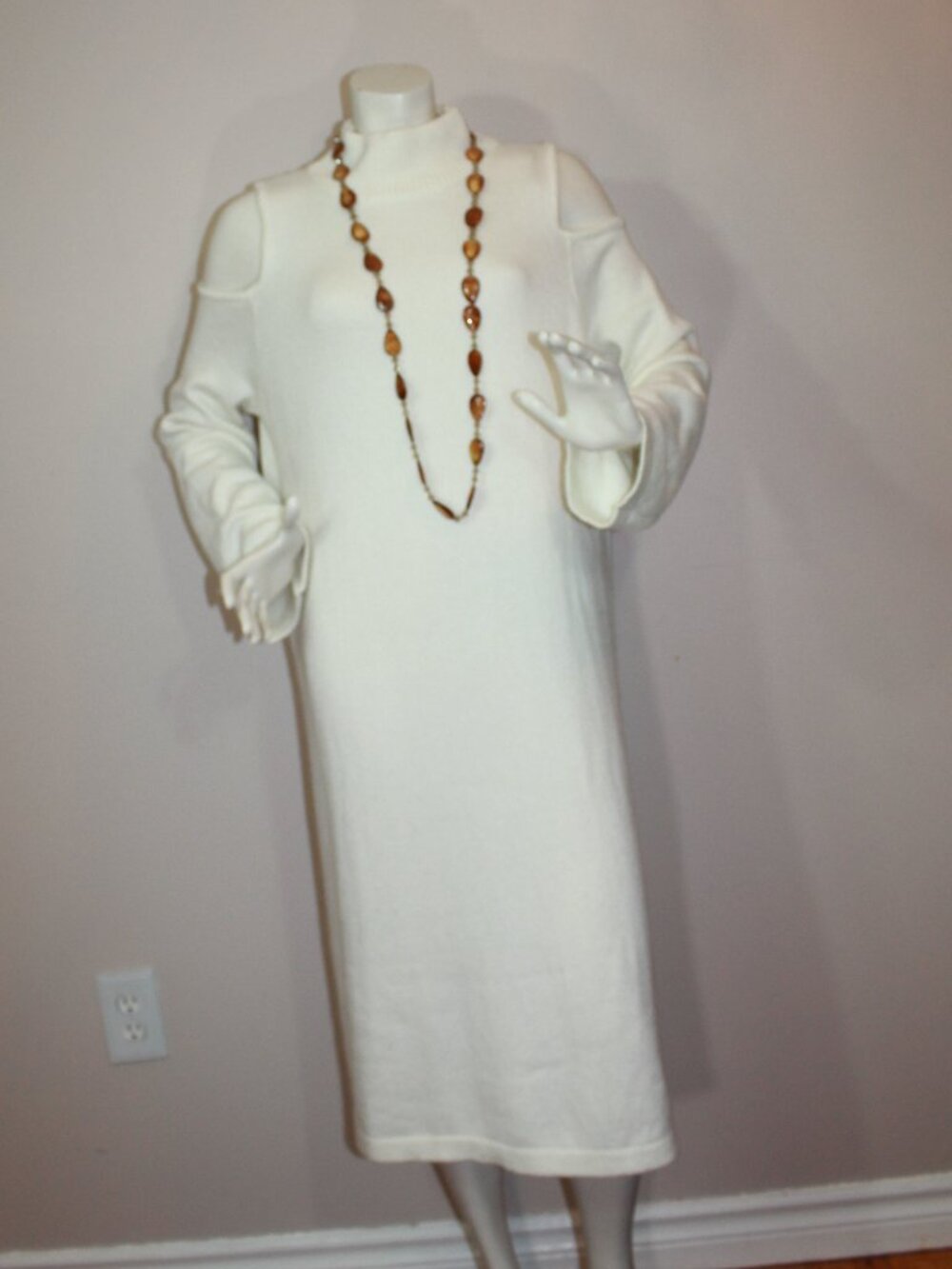 Oak + Fort White knit long sleeve midi sweater  dress cold shoulder size Large